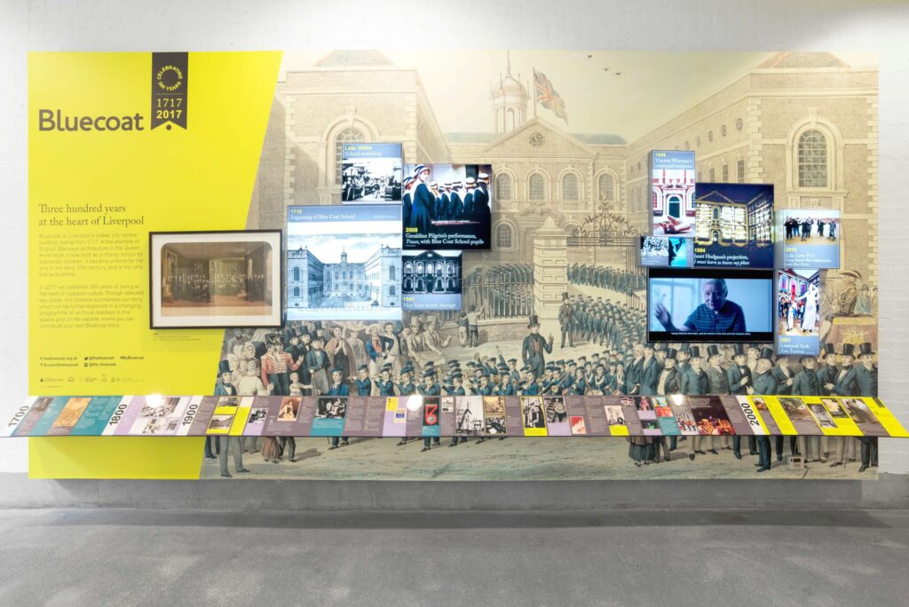 A timeline of the history of The Bluecoat, constructed as a physical display