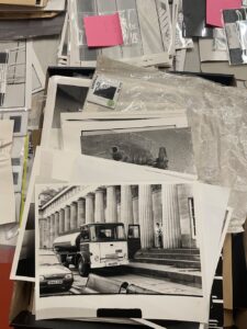 Visual material relating to artist Richard Wilson showing the installation of 20:50 at RSA in Edinburgh (1987). An oil tanker sits outside the gallery, pumping oil into Wilson's sculpture.