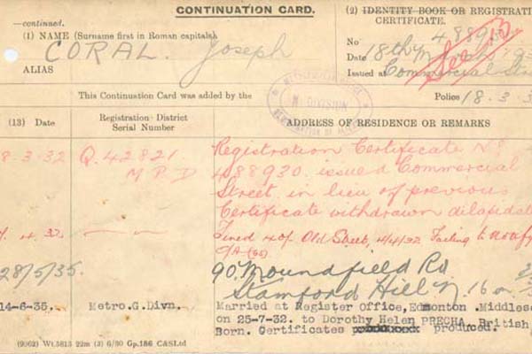 Continuation card of Joe Coral (MEPO 35/16/2)